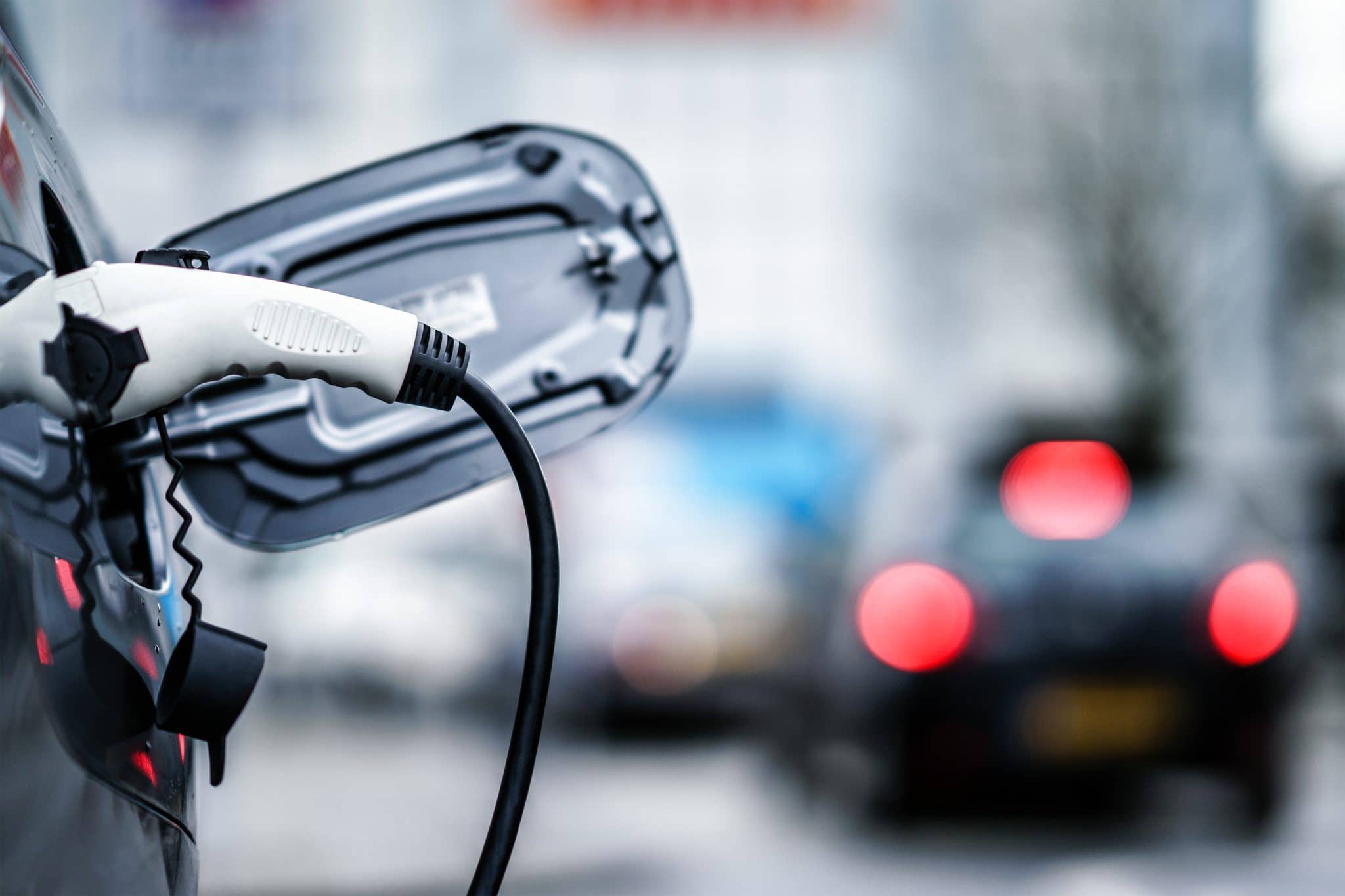 electric car charging on the roadside