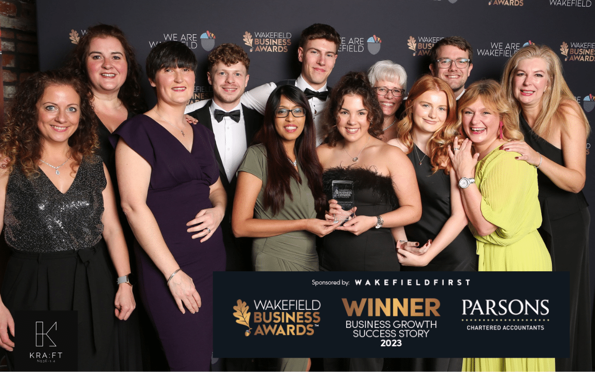 12 Parsons Accountants team members pose with their award at the Wakefield Business Awards ceremony